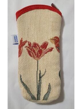 Dutch Tapestries Eyeglasses Case Red Floral Design Pouch Eyewear Zip Storage EUC